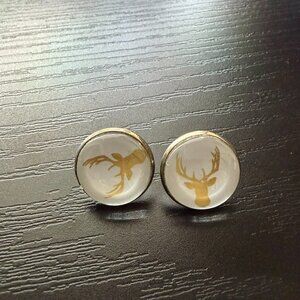 Gold and White Reindeer Earrings